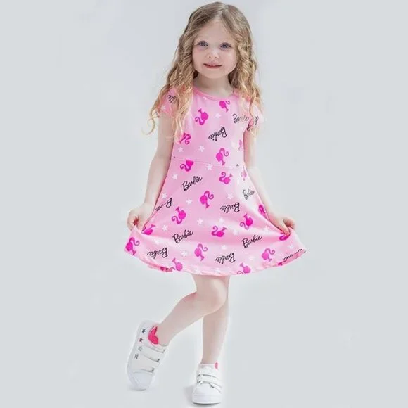 NWT Adorable Soft Pink Barbie Logo Dress Girls Costume +Gift
